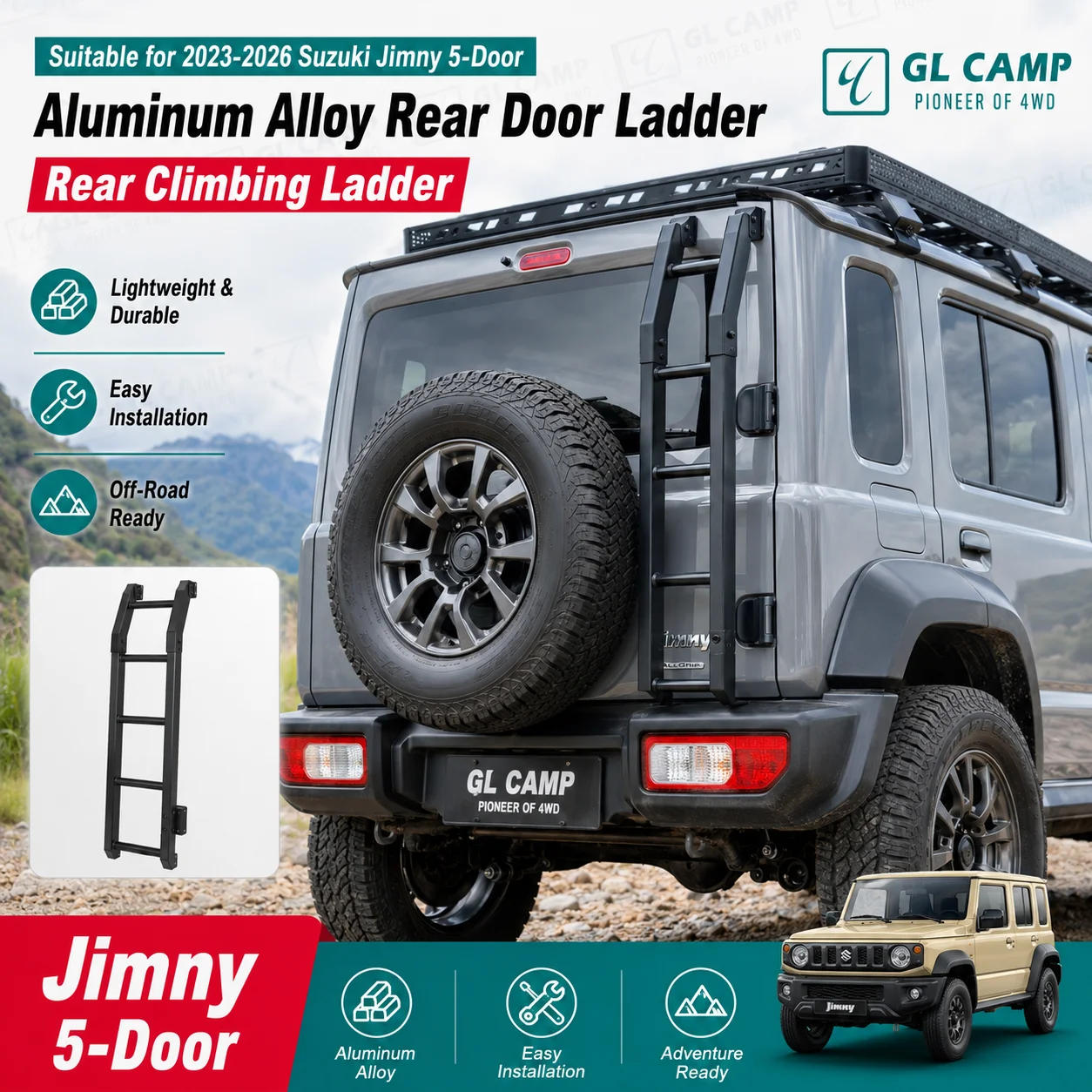 For For Suzuki Jimny 5 Door 2023-2026 Rear Door Ladder Aluminum Alloy Climbing Ladder Off Road Exterior Accessories Modification