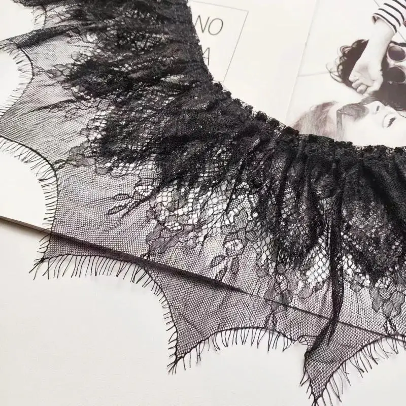 14.5Cm wide black double embroidered eyelashes thin lace dress dance performance skirt lace clothing decorative fabric