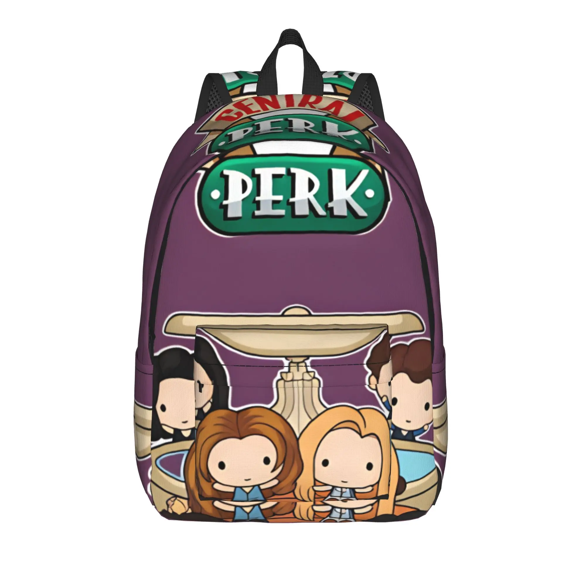 

Friends Central Perk Chibi Art Backpack Women Polyester Hiking Backpacks Soft Fun High School Bags Rucksack