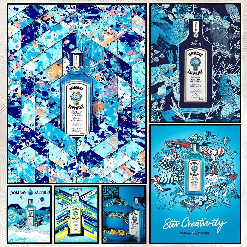 Gin Bombay Sapphire Poster Self-Stick HD PP paper Wall Art Poster, Waterproof Decor for Bedroom, Living Room and Home