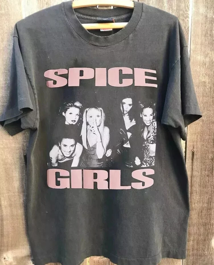 

American Retro Style Spice Girl Gift Fan Charcoal Unisex T-shirt Summer New Men's and Women's Streetwear