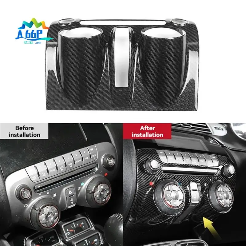 

A66P-Carbon Fiber Car Center Console Dashboard Air Conditioning CD Button Panel Cover Trim For Camaro 2010-2015