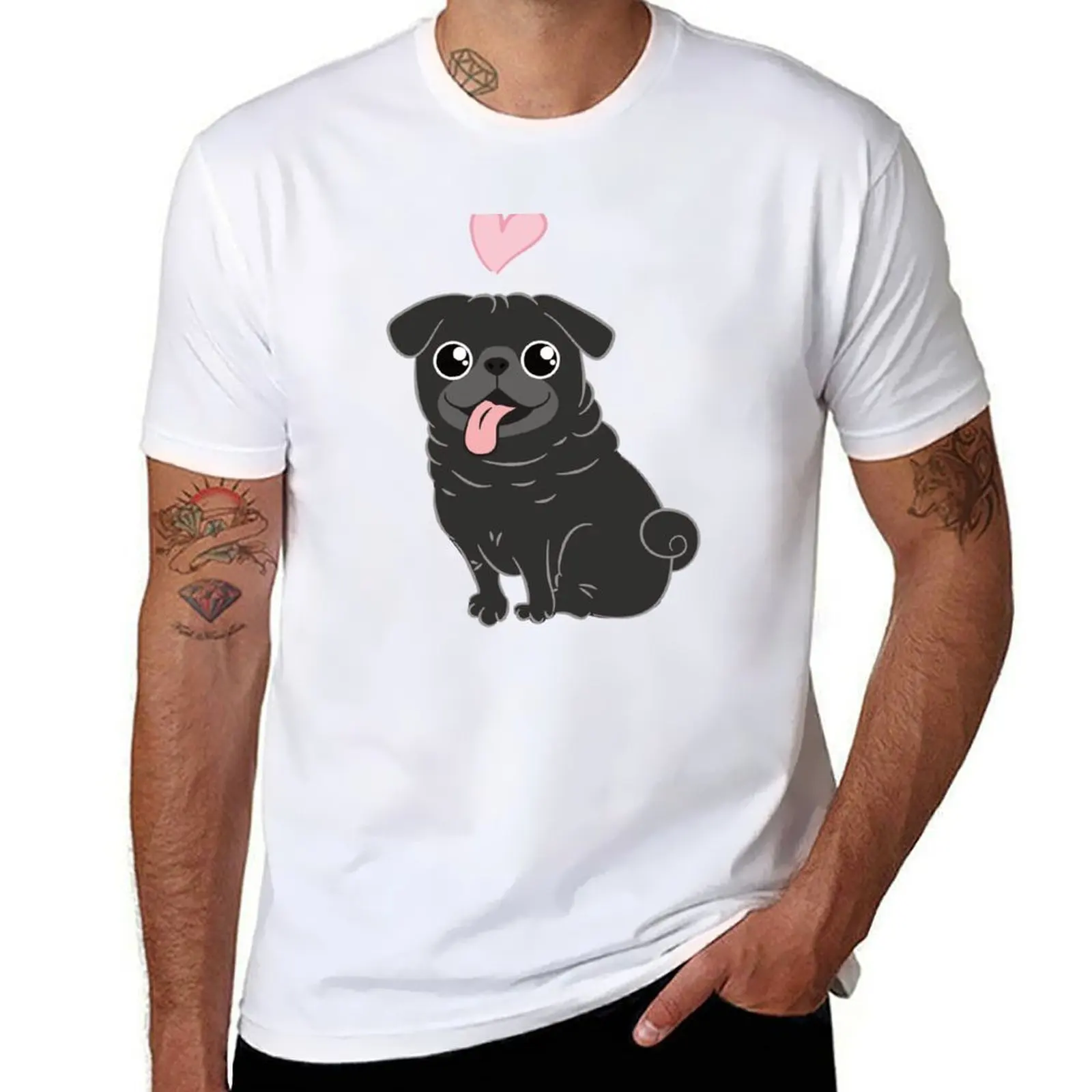 

LOVE Black Pug T-Shirt printed t shirts for man cotton t shirts high quality T-Shirt