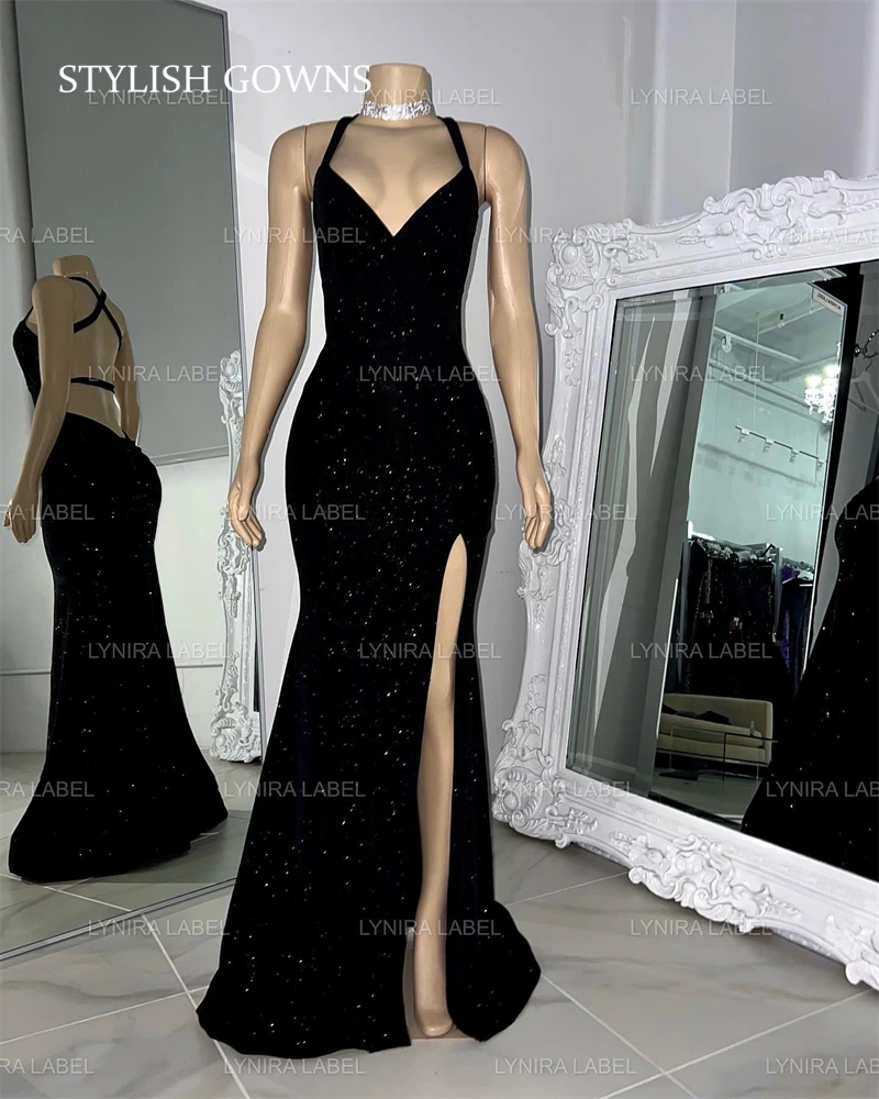 

Black Sweetheart Long Prom Dress Black Girls 2024 Sparkly High Slit Birthday Party Dresses Evening Gowns Robe De Bal Customized