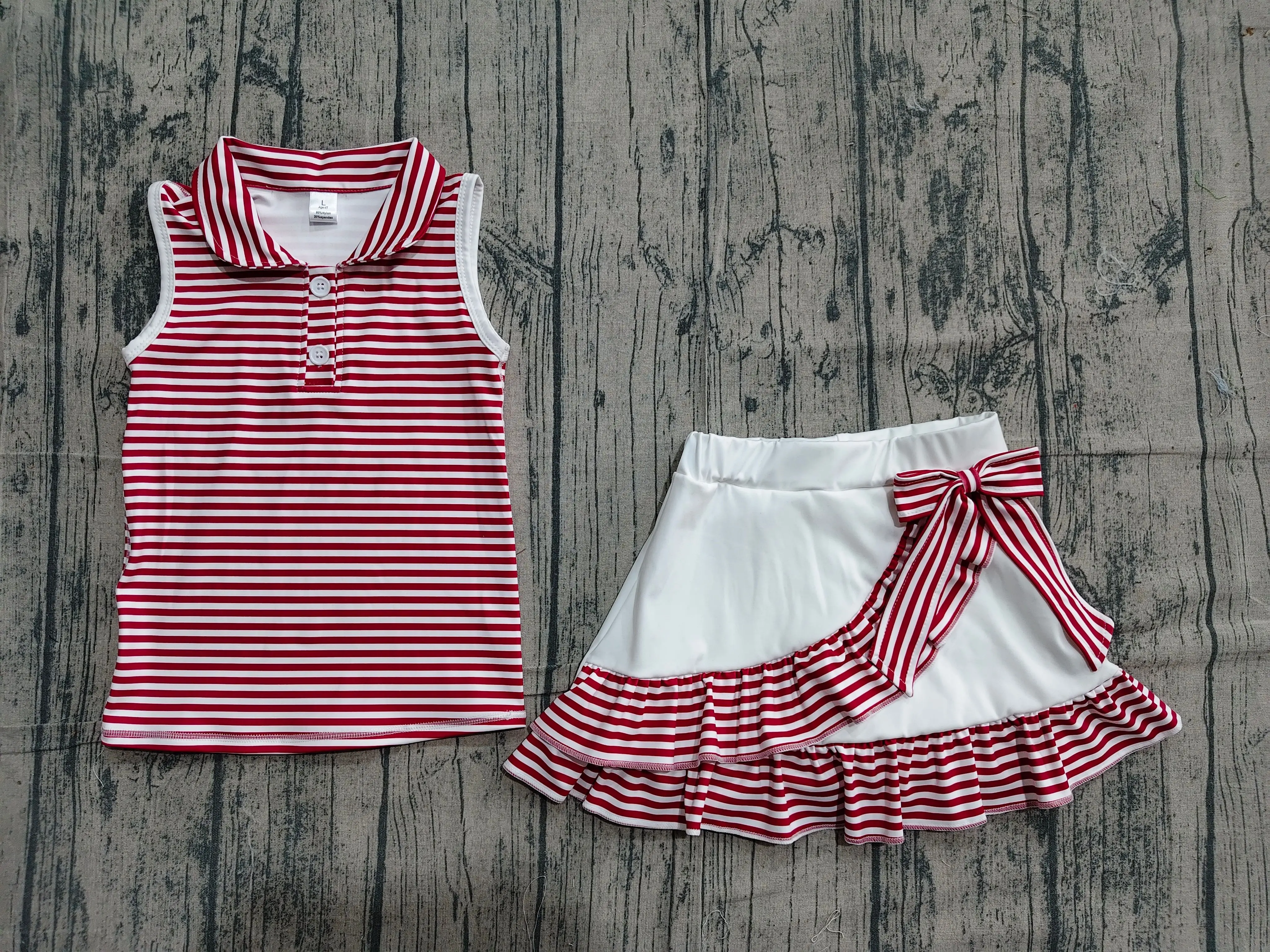 Wholesale Toddler Buttons Shirt Skirt Shorts Kids Red Stripes Set Athletic Baby Girl Yoga Active Summer Breathable Clothing