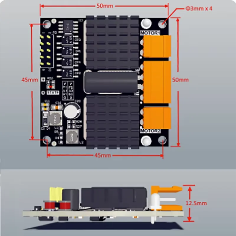 WSDC2412D 12V24V 12A dual DC motor drive module board, H-bridge second L298N BTS7960 10A V3.0