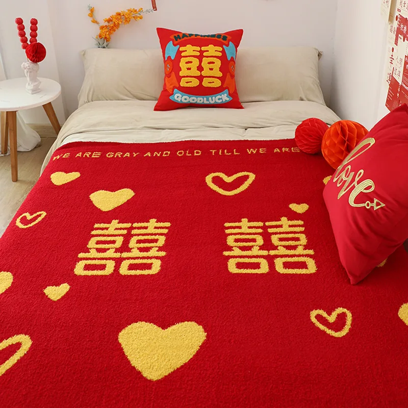 

Withered Wedding Love Double Happiness Plush Blanket Wedding Gift Red Blanket Sofa Blanket Bed Tail Blanket Decoration Blanket