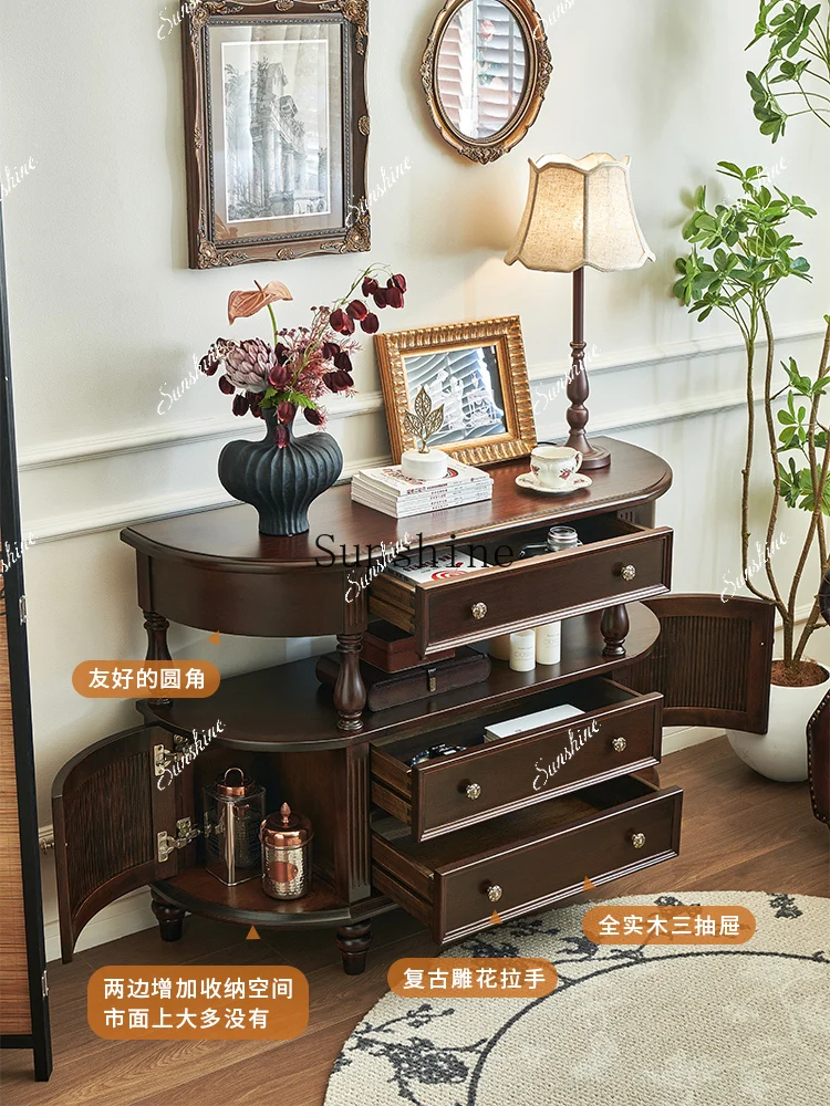 

American-style entrance cabinet, retro style, all solid wood, high-end feeling, foyer entrance storage cabinet FT
