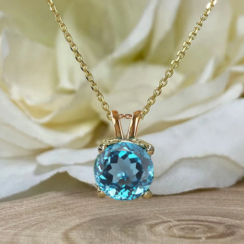 925 Silvery Paraiba Synthetic corundum Pendant for Women, Classic simple, 6.5mm-11mm Total Round Shape Sparkling Paraiba