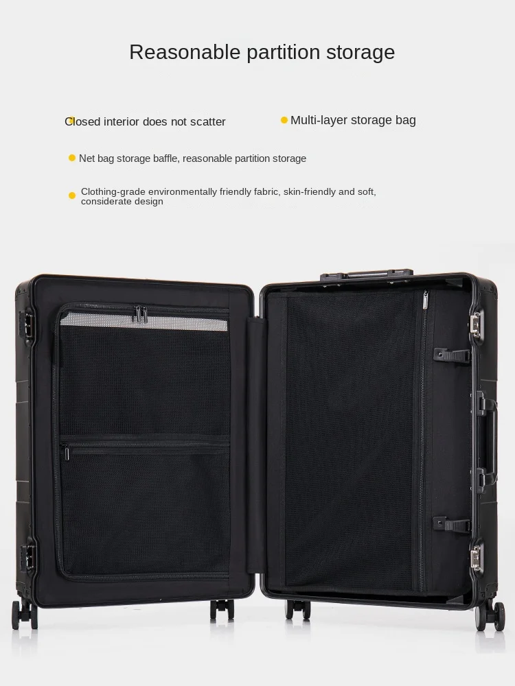 Suitcase All-Aluminum Magnesium Alloy Open Luggage Travel suitcase 20 High-End Suitcase 24Inch Business Trolley Metal Box