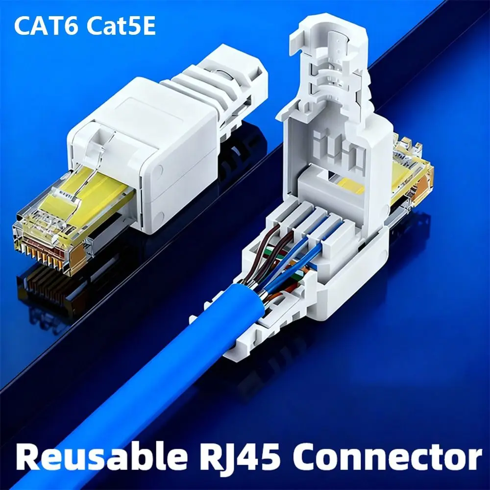 1Pcs CAT6 Cat5e RJ45 Connector Plug Tool Free Reusable Ethernet Plug Crystal Head 8P8C Toolless RJ45 Connector