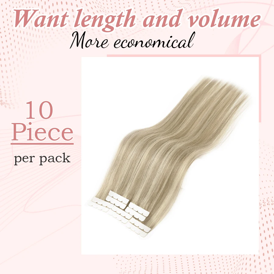 K.S WIGS Mini Tape In Human Hair Extensions Straight Seamless Skin Weft Invisible Natural Non-Remy Human Hair Adhesive Extension