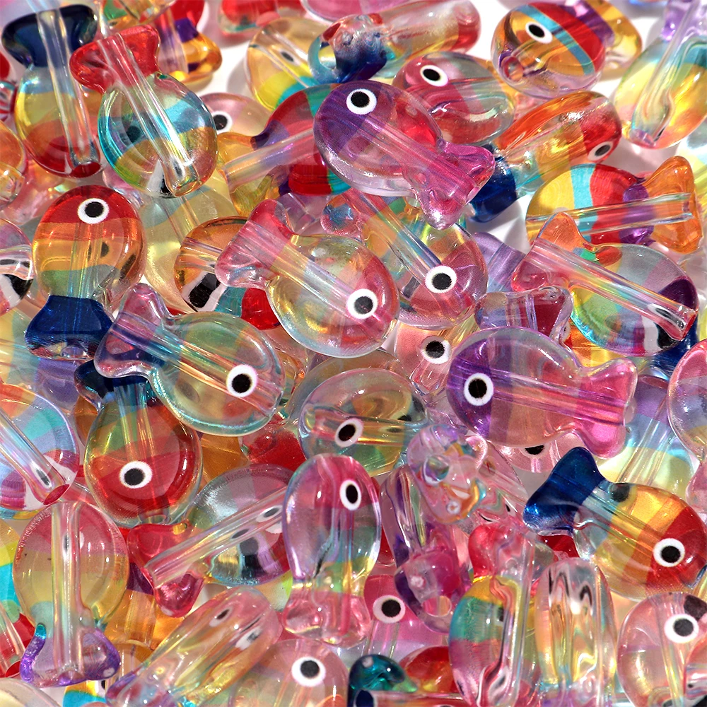 20 Stück transparente, bunte, 13 x 20 mm große, niedliche Fisch-Acryl-Abstandsperlen für DIY-Schmuckanhänger, Schlüsselanhänger, Bastelzubehör – Detail 7