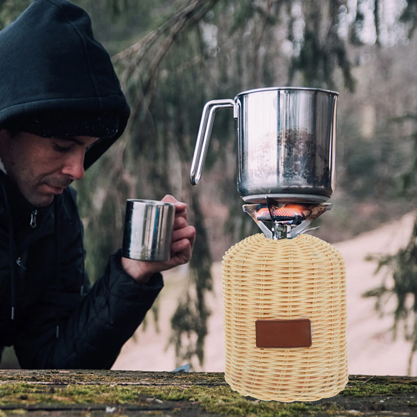 Camping Cooking Area - Gas Cylinder Cover Rattan Outdoor Cooking