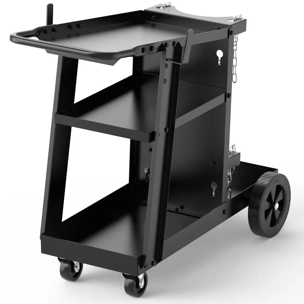 360° Rolling Welding Cart TIG MIG Welder and Plasma Cutter Large Storage Welding Trolley with Tilted Platform and Safety Chains