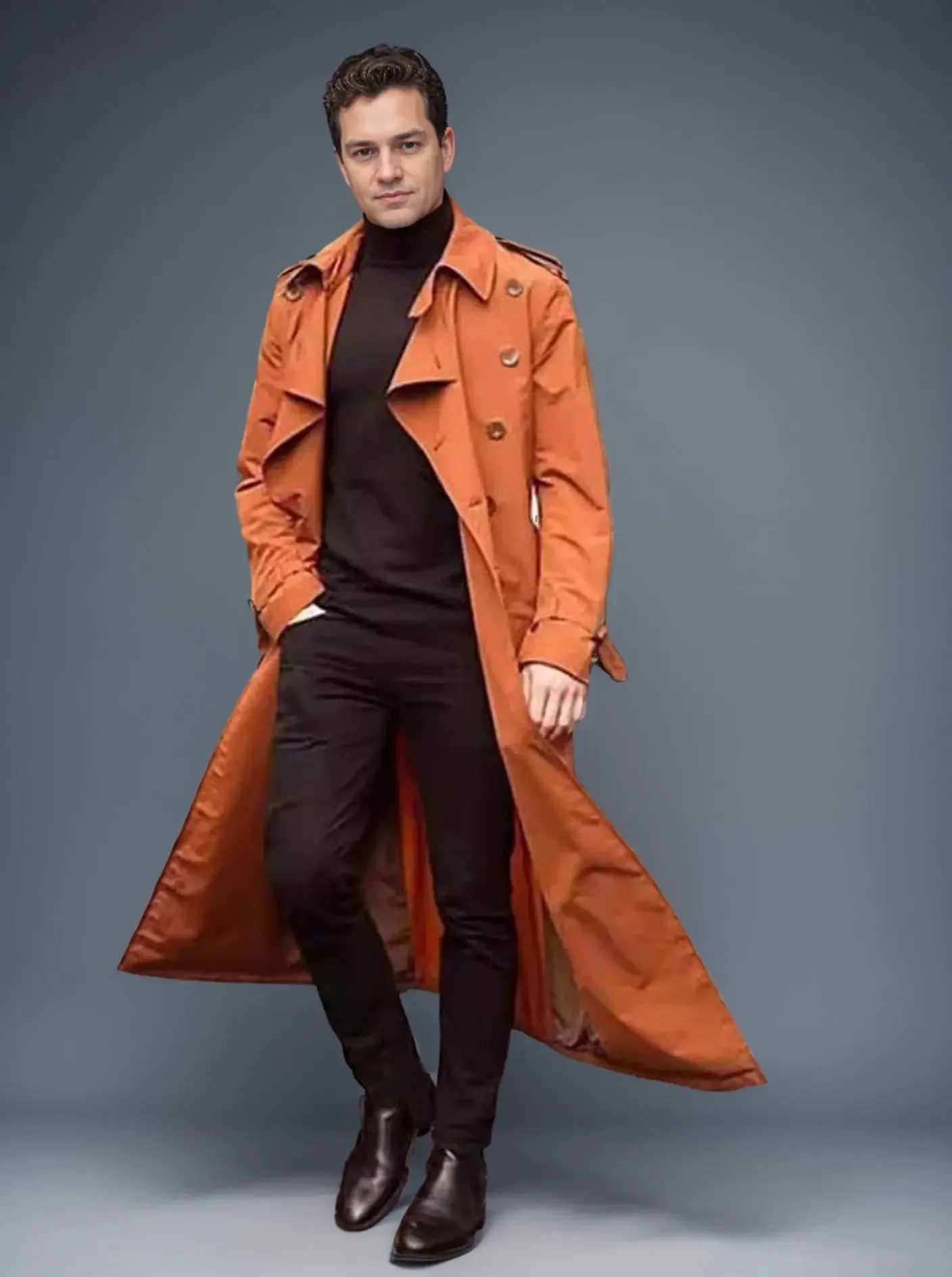 European and American Men\'s Lapel Casual Outerwear, Spring and Autumn Solid Color Long Sleeve Personality Outdoor Windbreaker