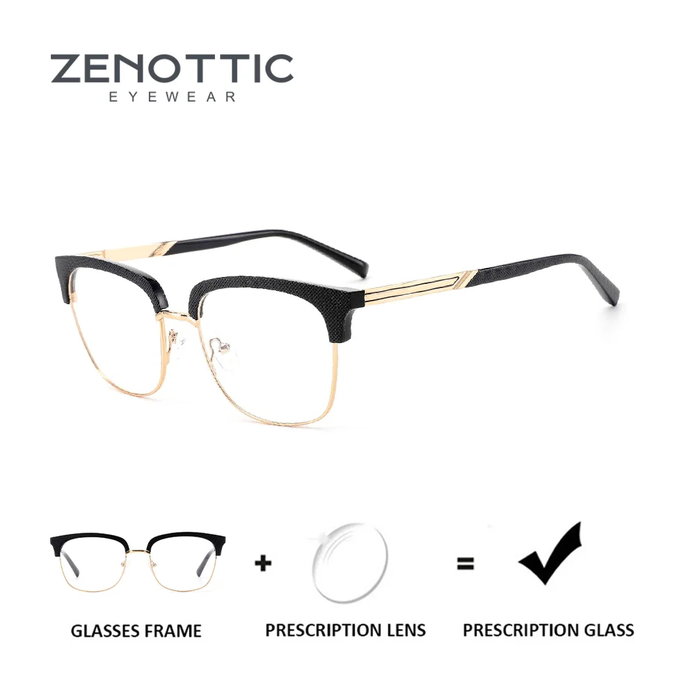 

ZENOTTIC Men's Metal Double Bridge Square Prescription Glasses Photochromic Multifocal Optical Eyeglasses Myopia Lenses