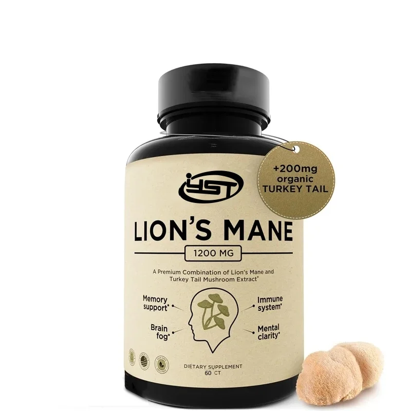 Lions Mane Supplemental Capsules with Turkey Tail-Enlightening Brain Mist, Attention, Memory, Neural Function,and Immune Support