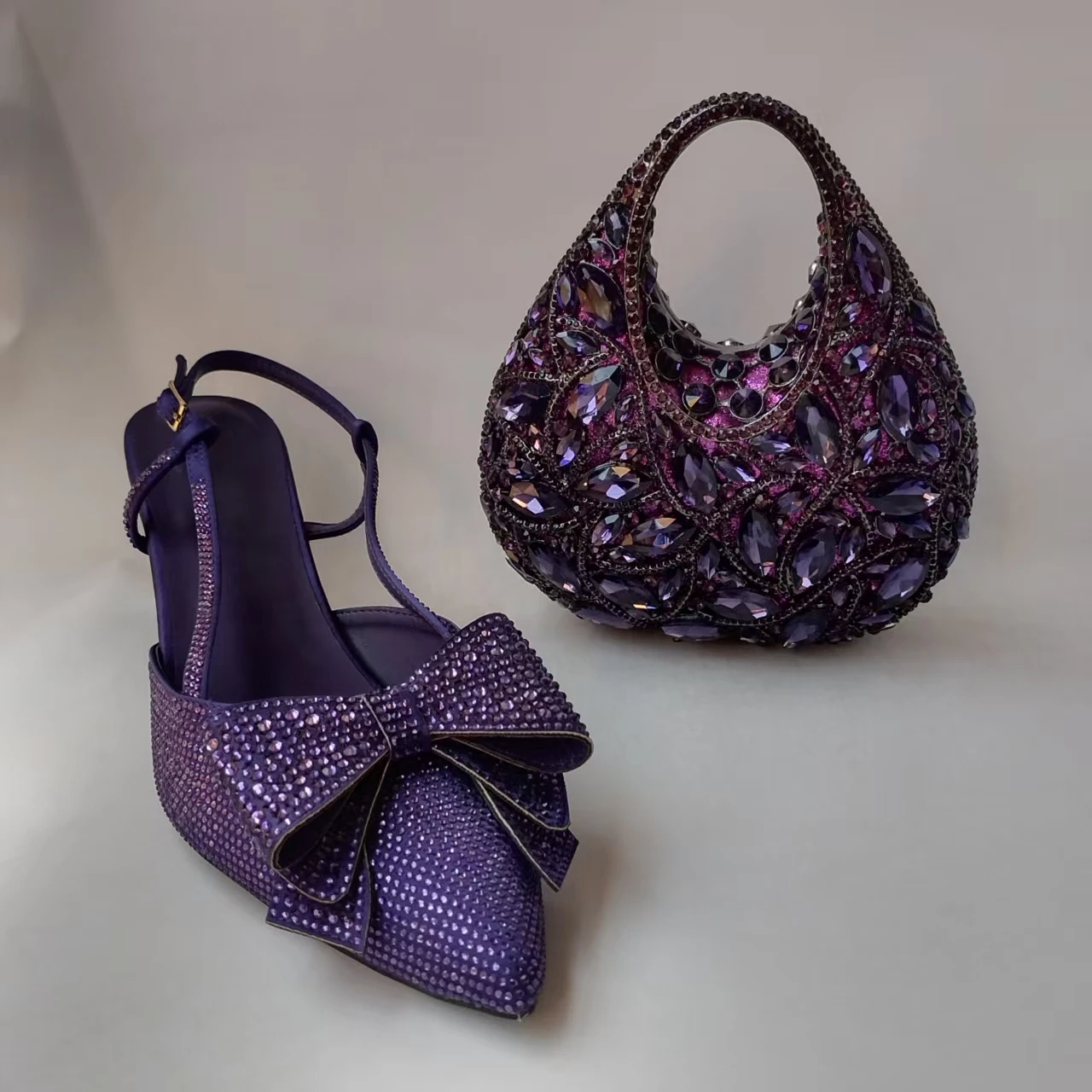 

LNATISNOVA Lady High Quality Women's Pumps Female Purple shoes And Evening Bags set For Party Wedding High Heels Sandals Women