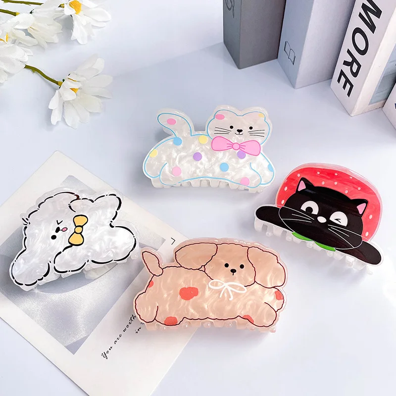 

New Cute Cartoon Puppy Hair Claw White Black Cat Dog Shark Clips Animal Ins Large Claw Clip Hair Accessories for Women Girls