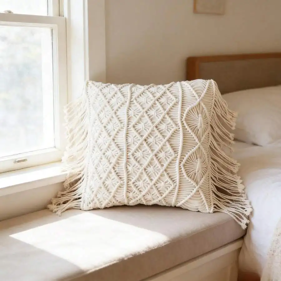 

1pc Macrame Boho Style Knitted Tassel Cushion Cover, Handmade Woven Pillow Sham For Home Decor, Sofa, Bedroom, Window Seat, Size