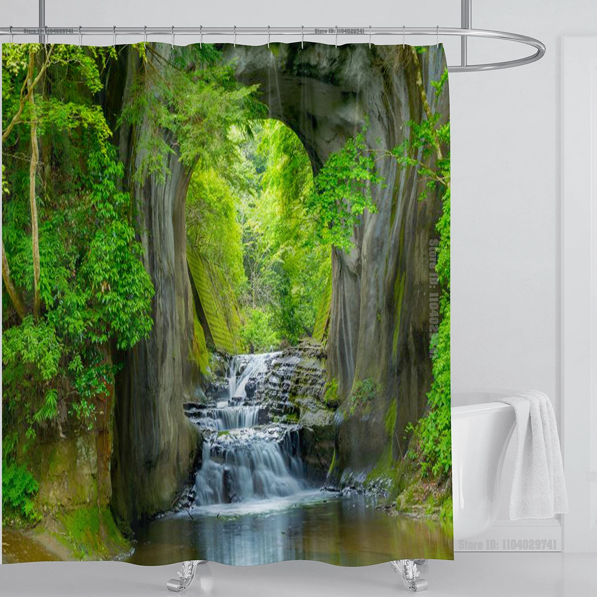 Modern 3D Printing Forest Refreshing Scenery Shower Curtain Waterproof Landscape Green Plant Mountain With Hooks Bathroom Decor