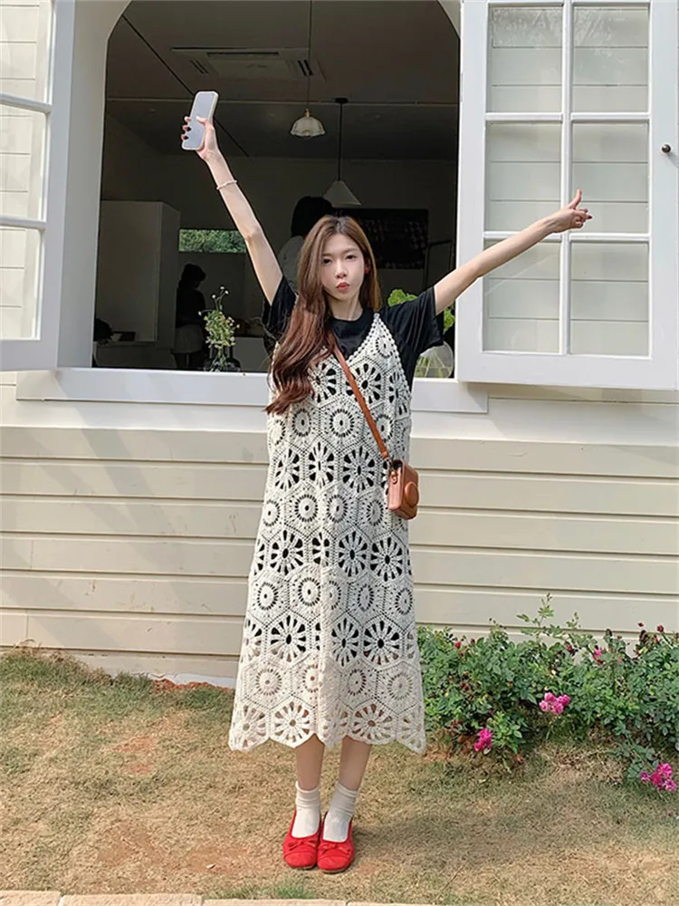 

Art Student ort Sve Dr Set Women's Hollow out Faion Spring Commute Sle round Ne Two-Piece Suit Casual Wear