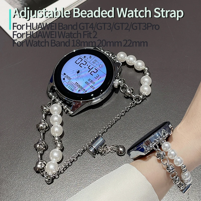 

Adjustable Beaded Watch Strap for Huawei Watch GT4 GT3 GT2 46mm Women Pearl Bracelet for Huawei Watch Fit 2 Ремешок Accessories