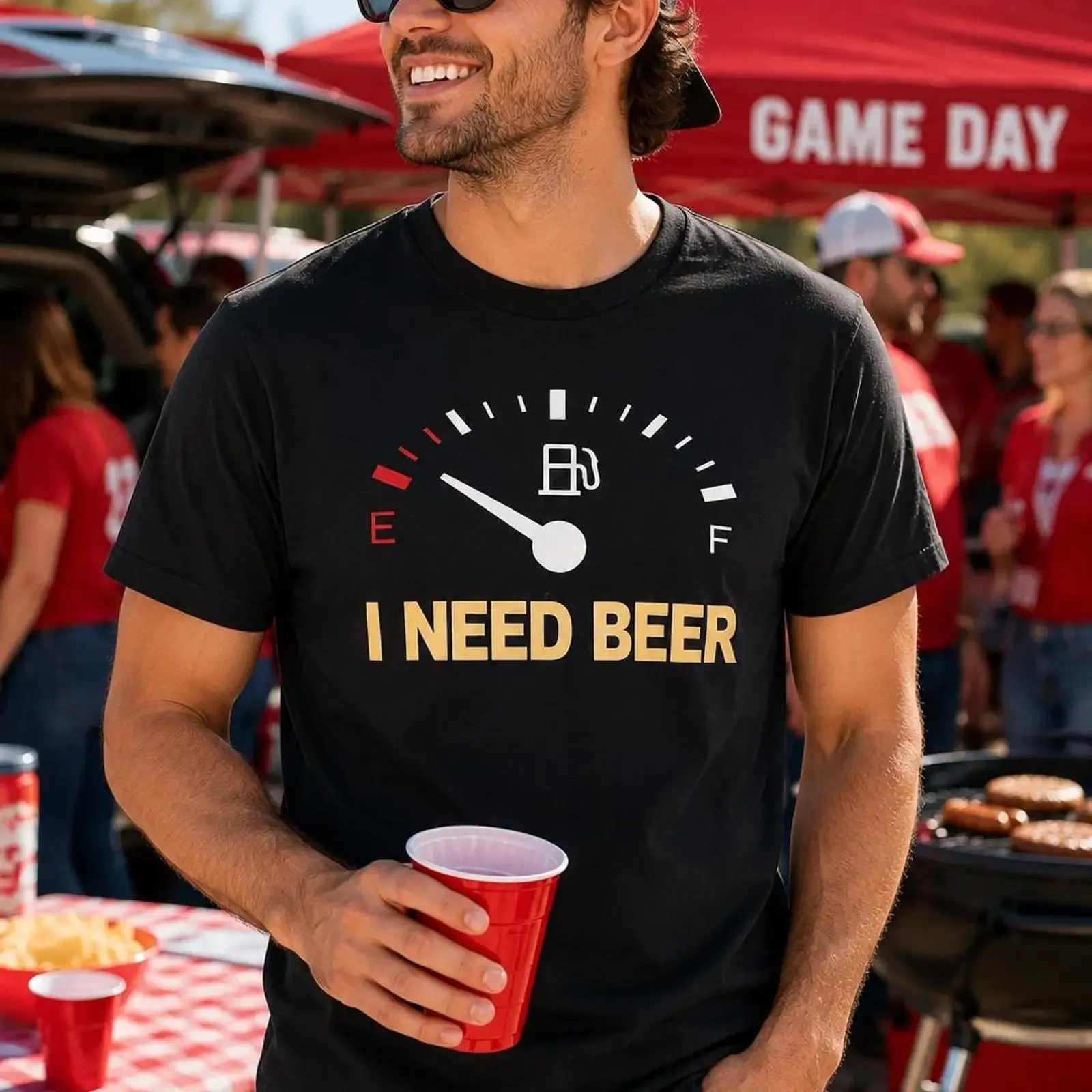 I Need Beer T Shirt Funny Drinking Fuel Gauge Design Brewery Lover  vintage Washed streetwear designer clothes Comfortable
