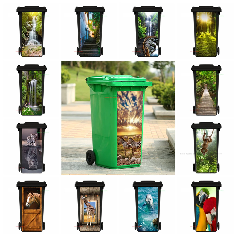 Self-adhesive PVC Trash Can Stickers Waterproof Bin Sticker For 120/240L Garbage Kitchen Decoration Rubbish Box Renovation Decal