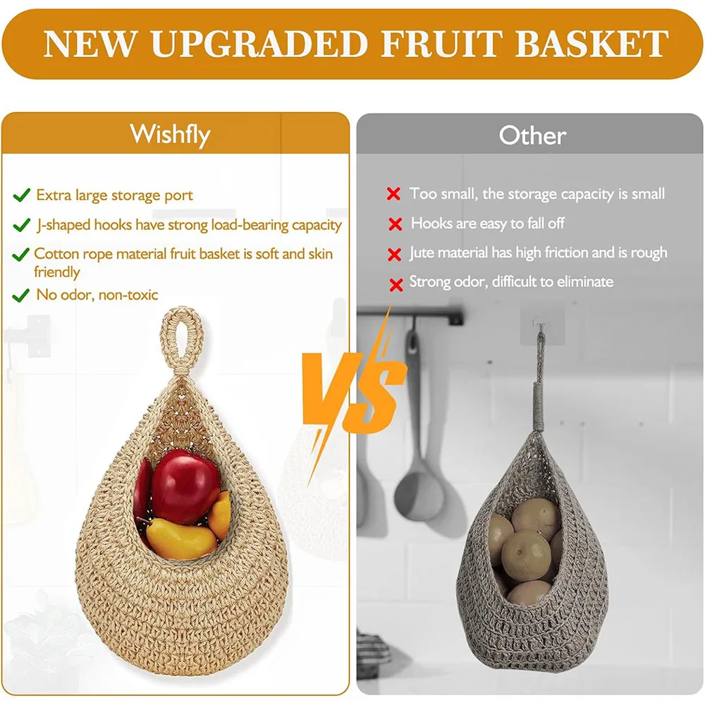 Handwoven wall-mounted Vegetable Fruit Basket Organizer Container Decor for Kitchen Garden Mount Wall Plant Flower Onion Storage