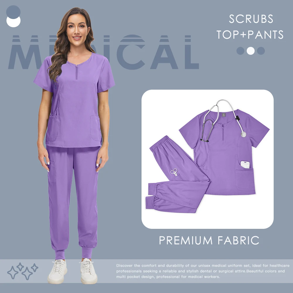 سليم صالح ممرضة الزي الطبي الدعك مجموعة للنساء تمتد جيوب القمم سراويل للجري طبيب الأسنان وزرة غرفة العمليات عمال