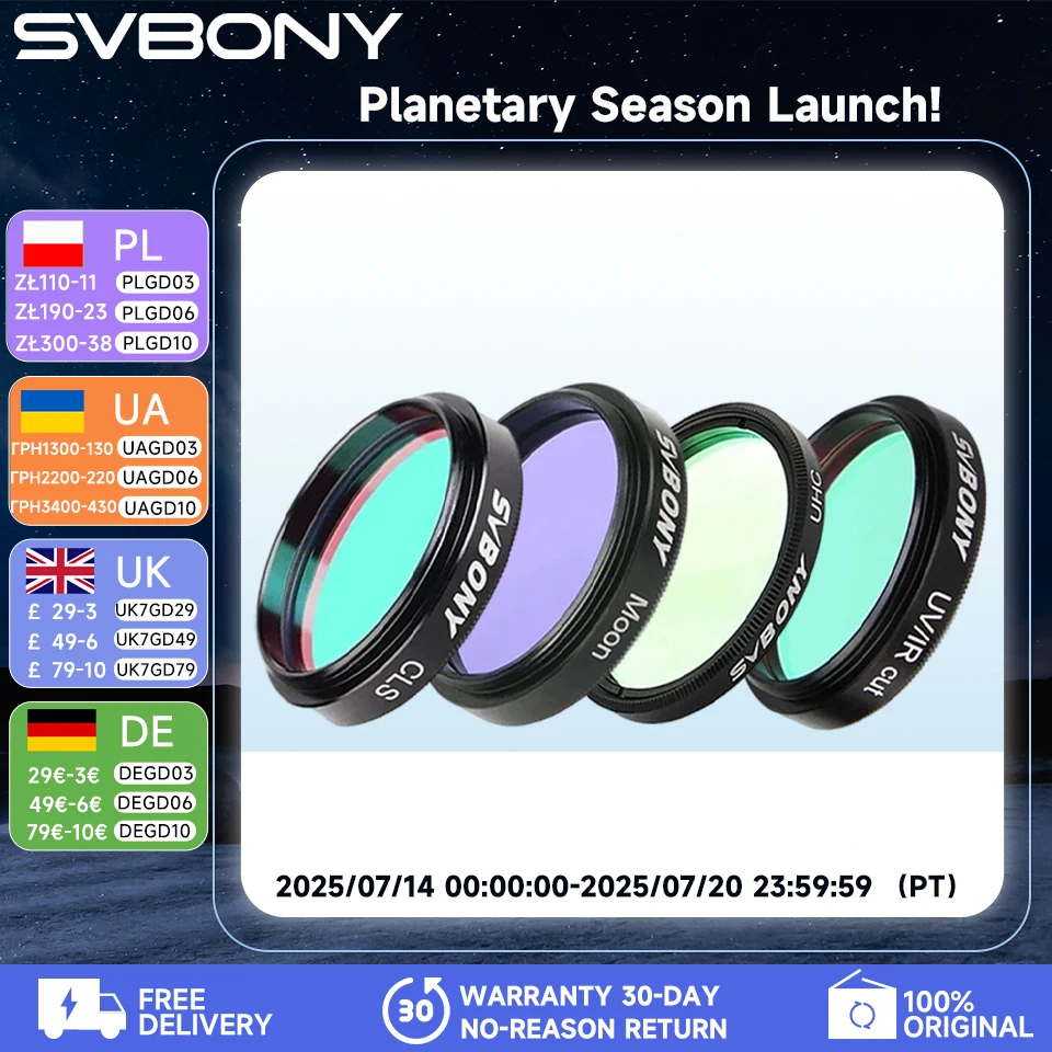 

SVBONY 1.25''/ 2" Filter UHC+CLS+Moon+UV/IR Cut Filter, Astronomy Telescope Monocular Astronomical Observations