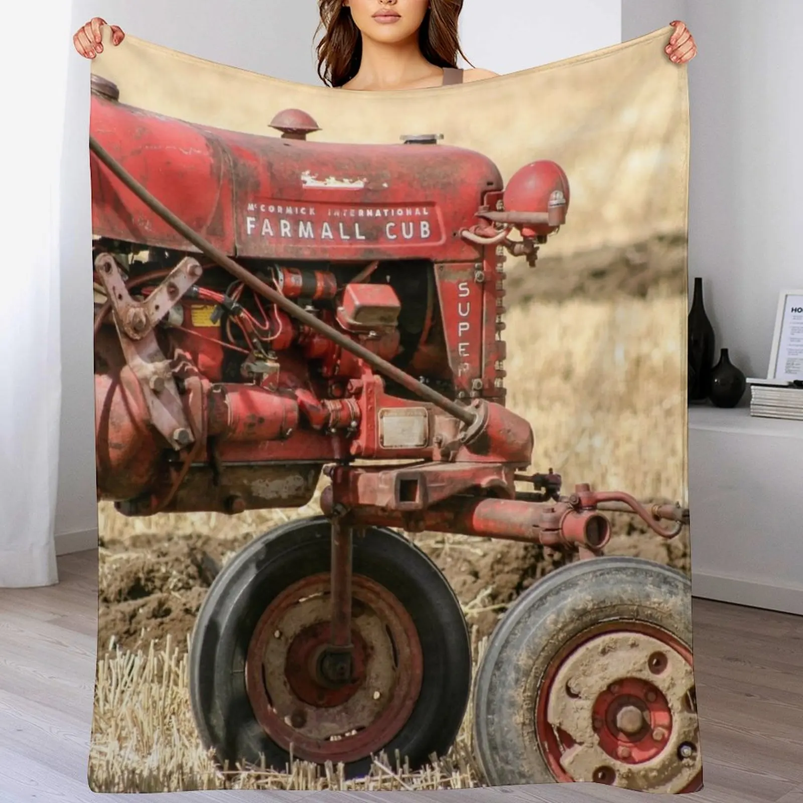 

Vintage Farmall Cub Tractor Throw Blanket Sofa Sofas Plush Plaid Blankets