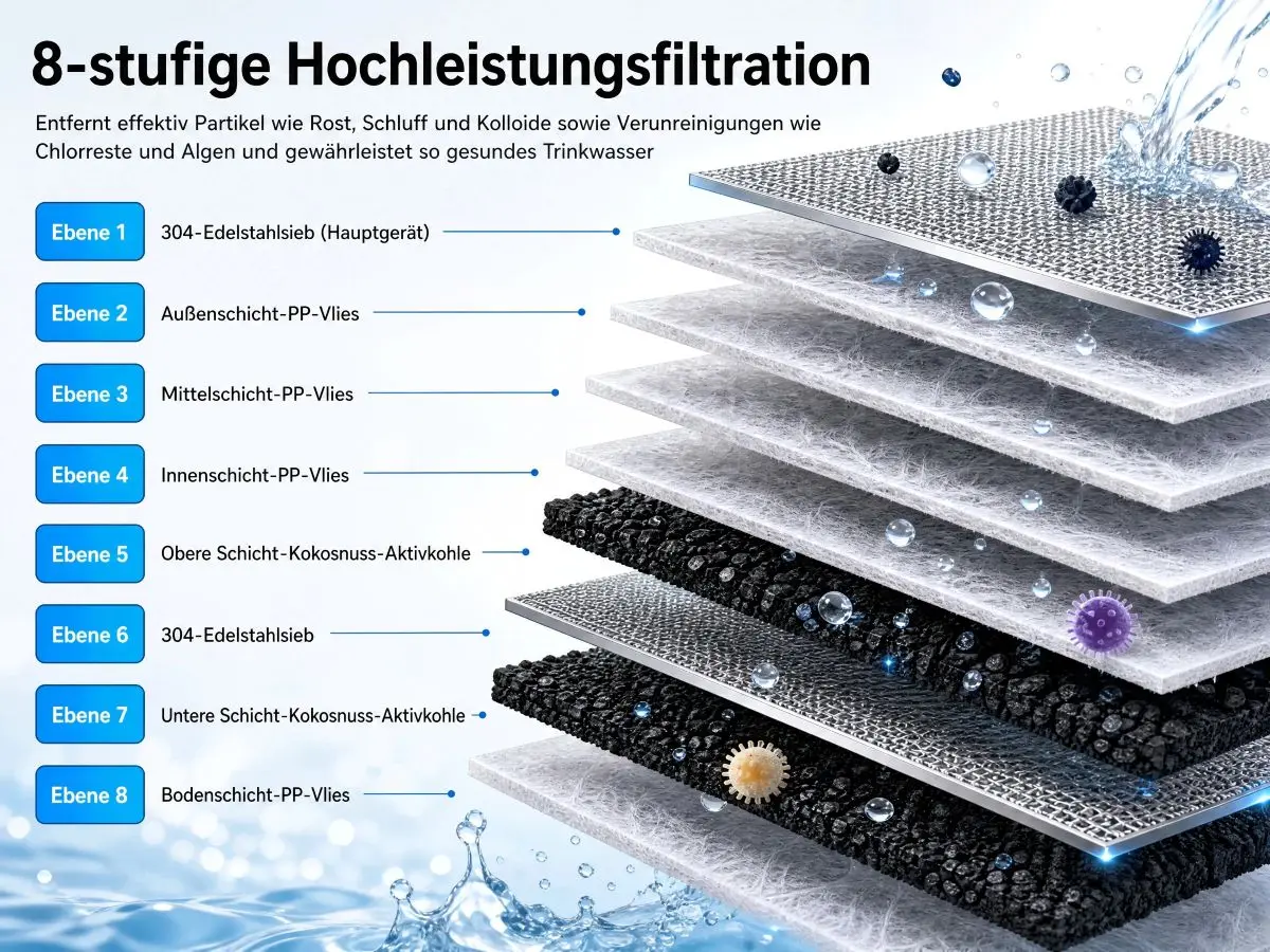 Raorio Wasserhahn-Filter, Leitungswasser-Reiniger, Kalk- und Chlorreduktion, Doppelauslass, Waschbarer Filter, Küche & Bad – Detail 3