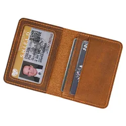 Retro Simplicity Cardbag Mens Credit Card Holder Handmade Short Ultra Thin Slim Portable Crazy Horse Leather ID Cover Pouch