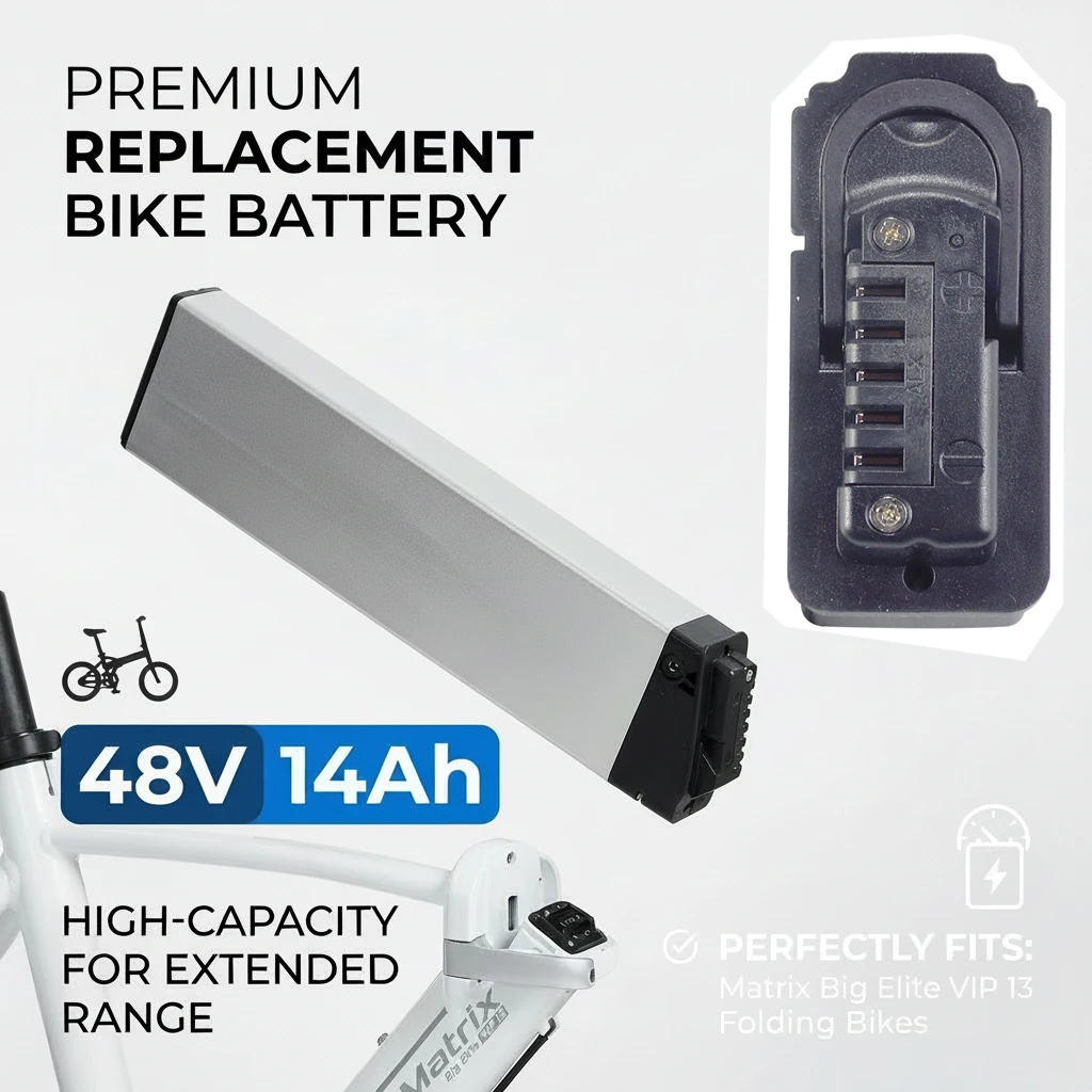 

Foldable 48V 14Ah Rear Rack E-Bike Battery for Matrix Big Elite VIP 13 Electric Bike 650w Motor with 20A BMS