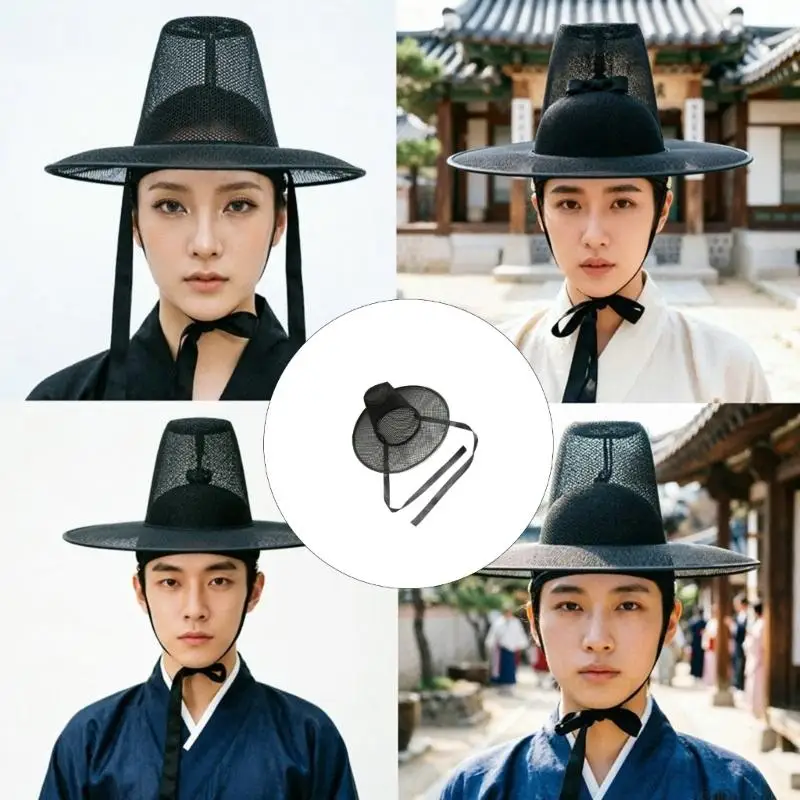 31BF Traditional Mesh Hat for Men, Black Gauze Costume Accessory with Structured Form for Photo Styling and Role Play