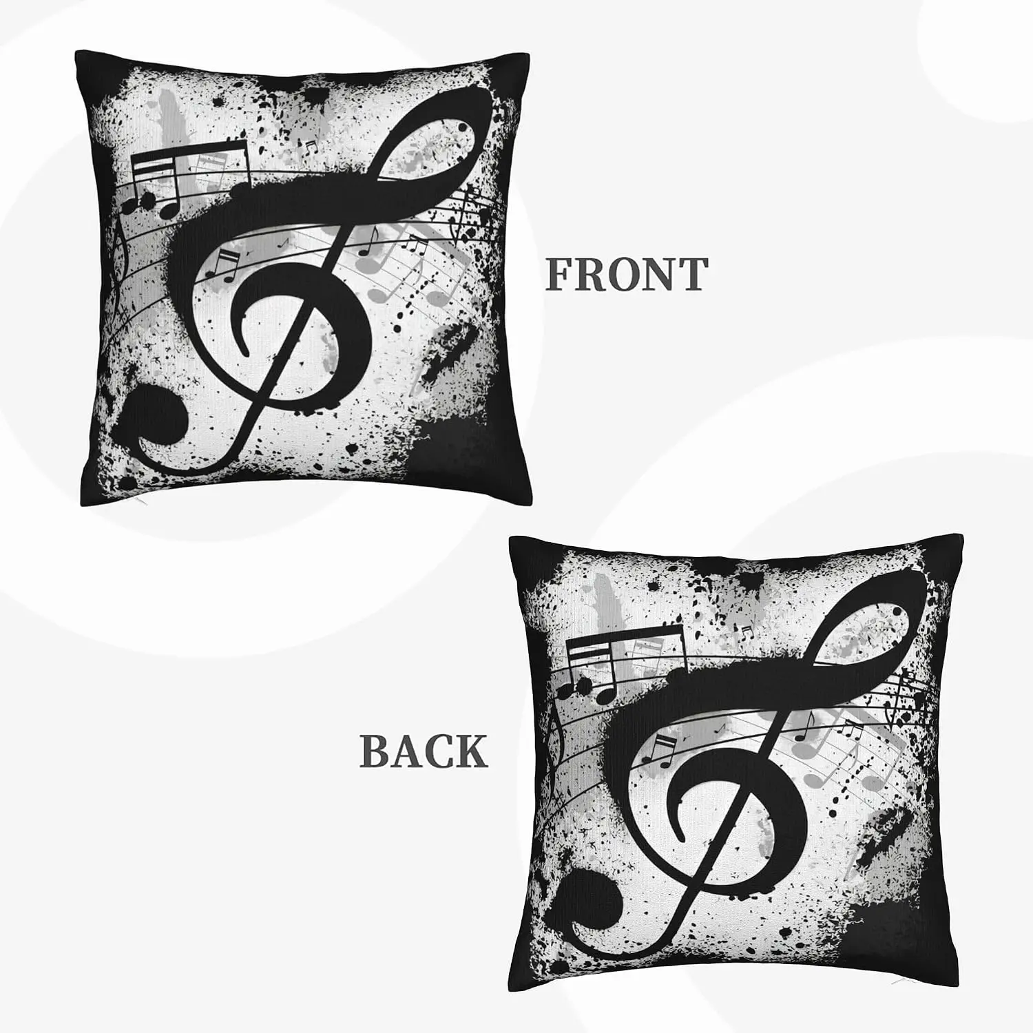 Square Ink Art Music Note Throw Pillow Cover | Decorative cushion case; home couch bed or car accent; melody signs print