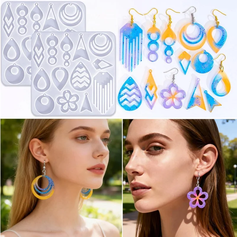 2Set of resin earring molds with holes，Irregular shape pendant mold，Used for jewelry making、Epoxy resin crafts，Durable、Widely us