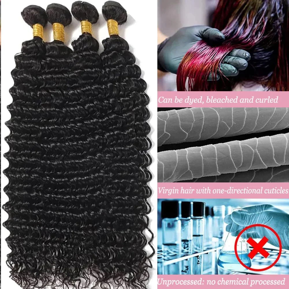 Indian Remy solto Curly extensões de onda de água, Raw Virgin tecelagem, 100% cabelo humano, onda profunda Pacotes Deal, 28 ", 30", 36 ", 38", 1, 3, 4