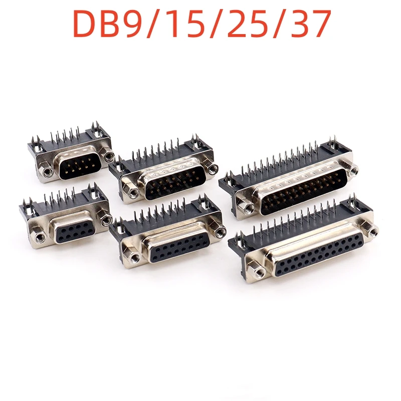 

5PCS DB9/15/25/37Female Male PCB Mount D-Sub 9Pin PCB Connector RS232 Connector 90-degree Bent Needle DR9