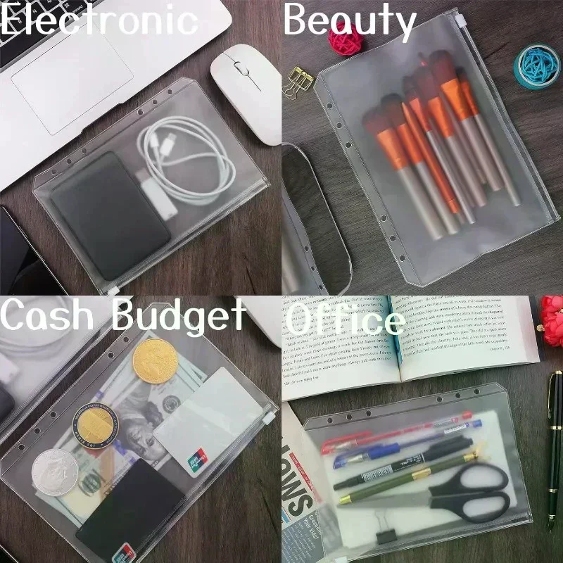 

8PCS PVC Binder Pocket Cash Envelopes A5 A6 A7 Zipper Folders Pouches Money Organizer Budget Document Filing Loose Leaf Inserts