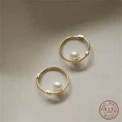 925 Sterling Silver Hoop Twist Shell Pearl Stud Earrings for Women Korean 14K Gold Plated Jewelry Accessories