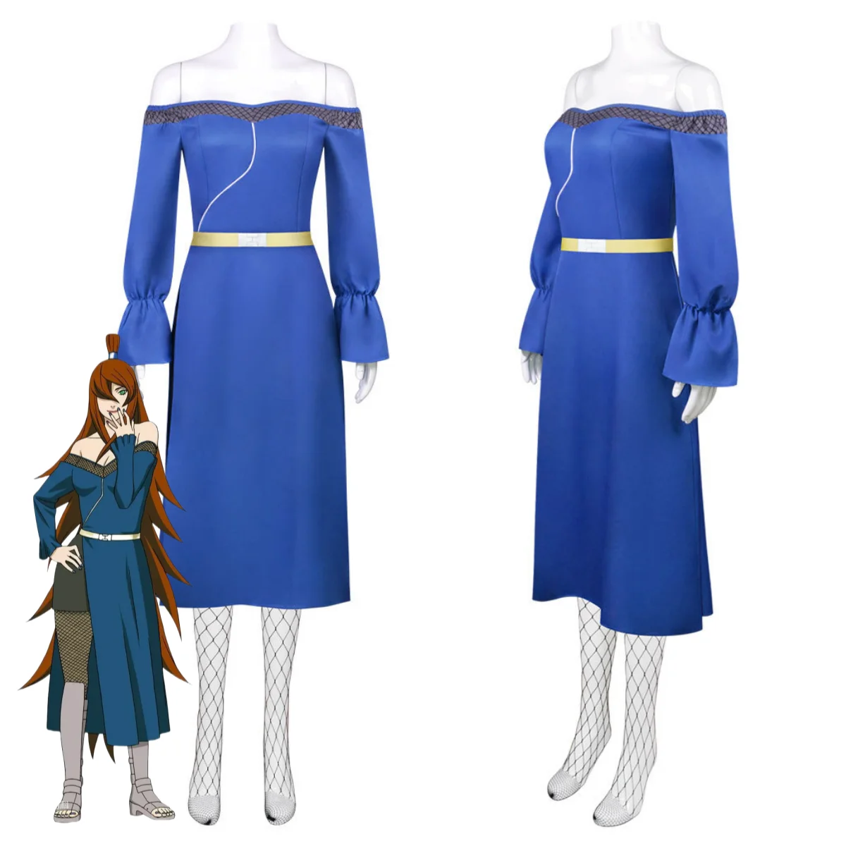 Anime Terumi Mei Cosplay Costume Ninja Blue Strapless Off-the-shoulder Dress Combat Uniform Adult Woman Sexy Carnival Party Suit