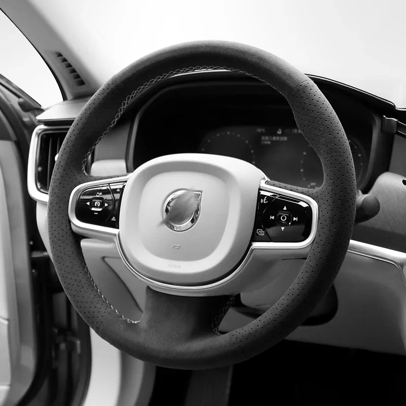 

For Volvo Xc60 S90 S60 Xc40 Xc90 S60l S80l Real Alcantara DIY Hand Sewn Steering Wheel Handle Cover