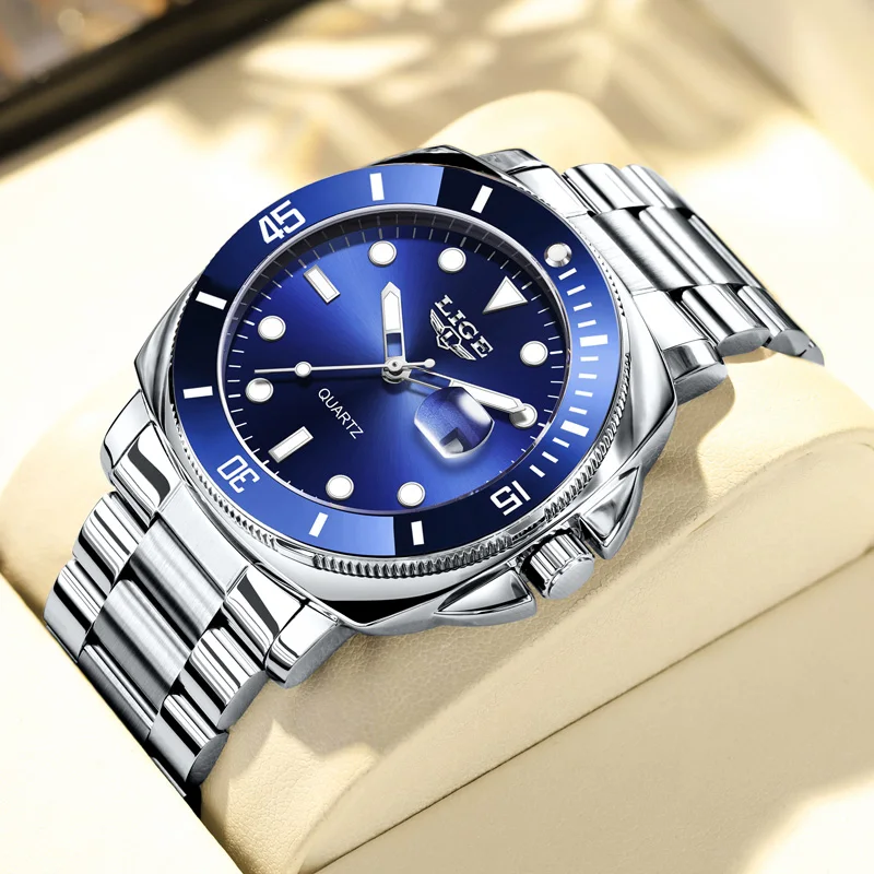 

LIGE Топ Роскошные Квадратные Мужские Часы Водонепроницаемые Светящиеся Дата Мужские Часы Мужские Часы Из Нержавеющей Стали Спортивные Модные Мужские Кварцевые Часы