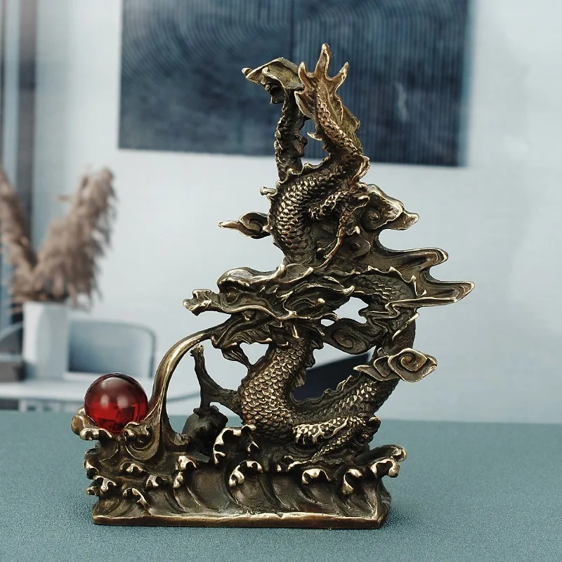 Copper Dragon Ornaments Blue Dragon Back Dragon Zodiac Play Pearl Dragon Golden Dragon Yuan Baolong Dragon with Five Claws Livin