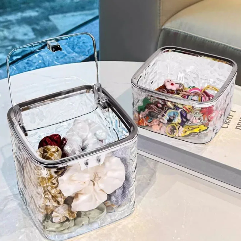 

Acrylic Jewelry Makeup Storage Box Desktop Trash Can Hair Accessories Organizer Laundry Pods Container with Transparent Cover