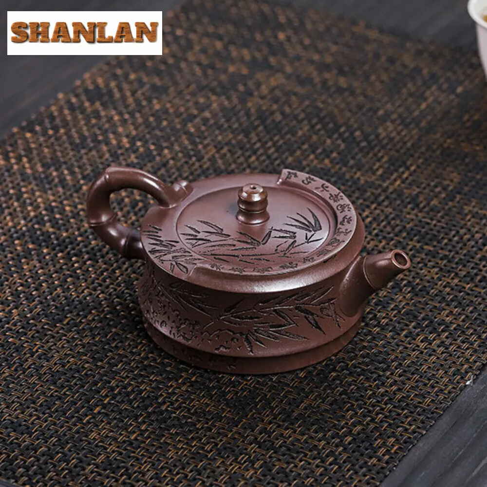 250ML Classic Yixing Purple Clay Teapots Handmade Bamboo Leaf Pot Raw Ore Purple Mud Tea Making Kettle  Zisha Tea Set Teaware